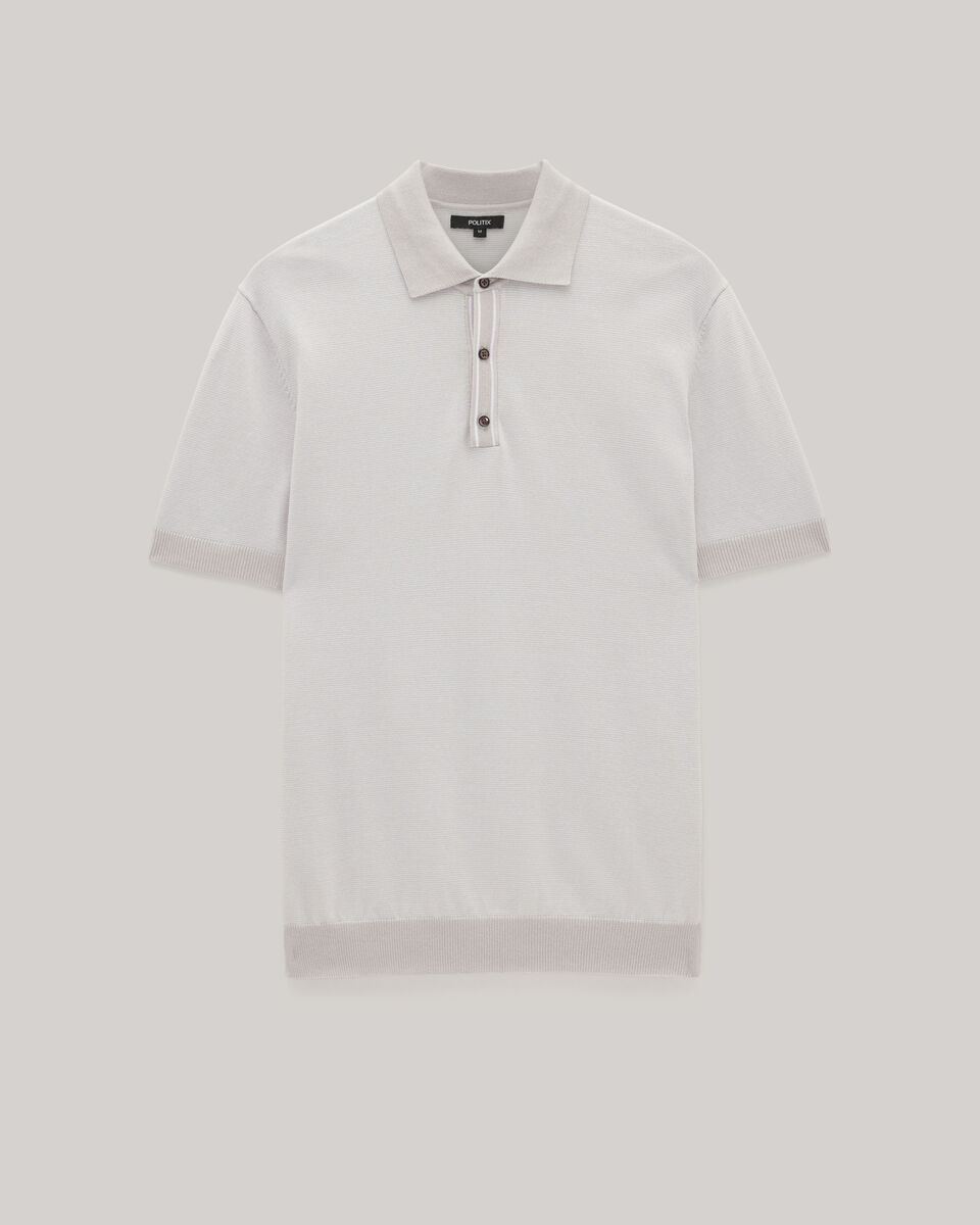 Striped Button-up Collar Polo, Bone, hi-res